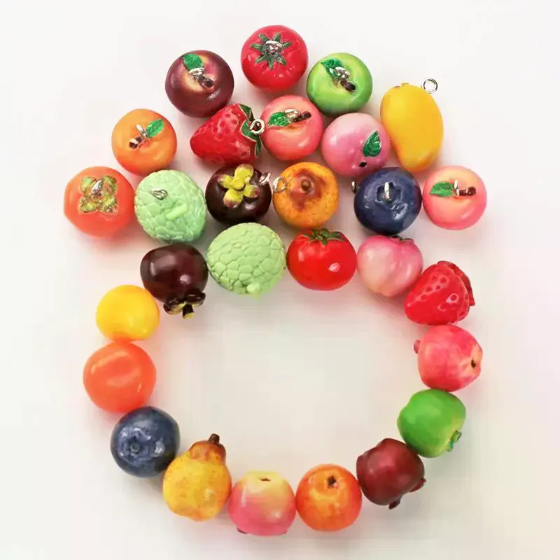 5Pcs 3D Simulated Fruit Resin Pendants Peach Pear Strawberry Charms For Earring Necklace Bracelet Keychain DIY Accessories