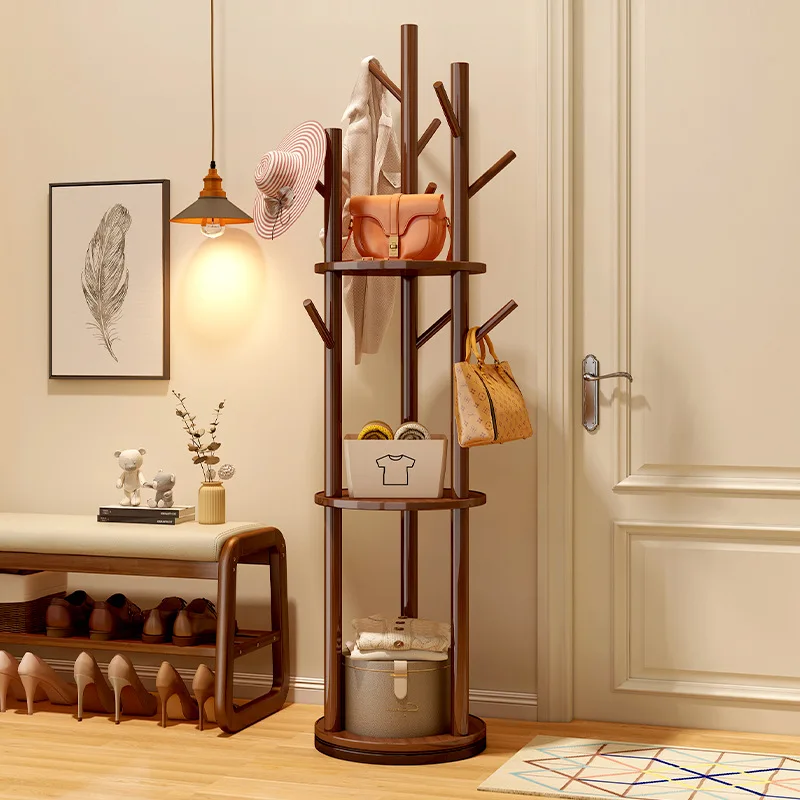 

Rotatable coat rack Solid wood bold floor hanger Bedroom hanger, indoor clothes rack