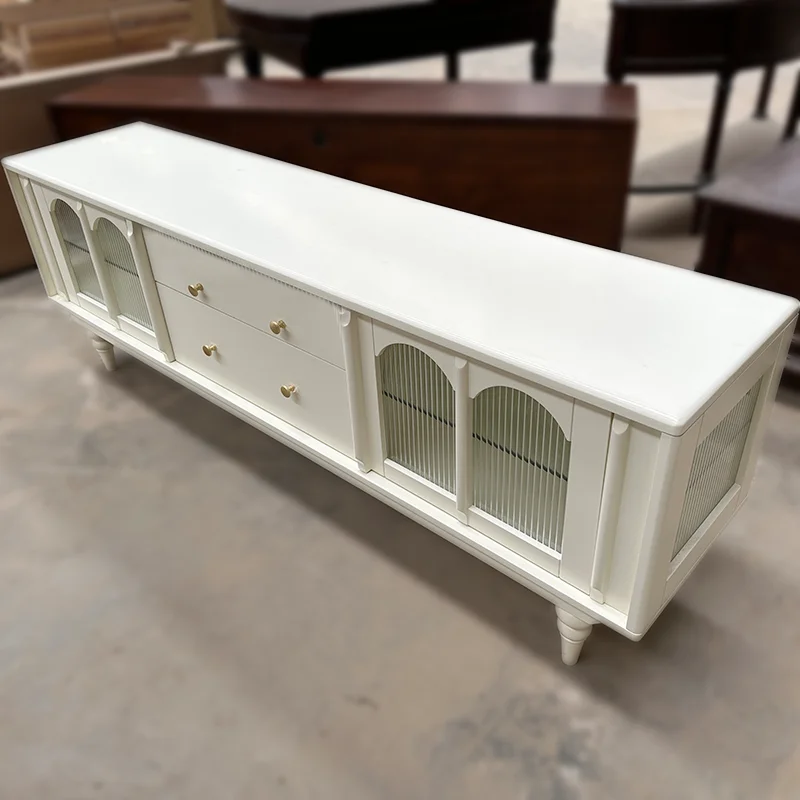 

table TV cabinet, coffee table combination, French light luxury small apartment, floor cabinet storage cream white, furniture