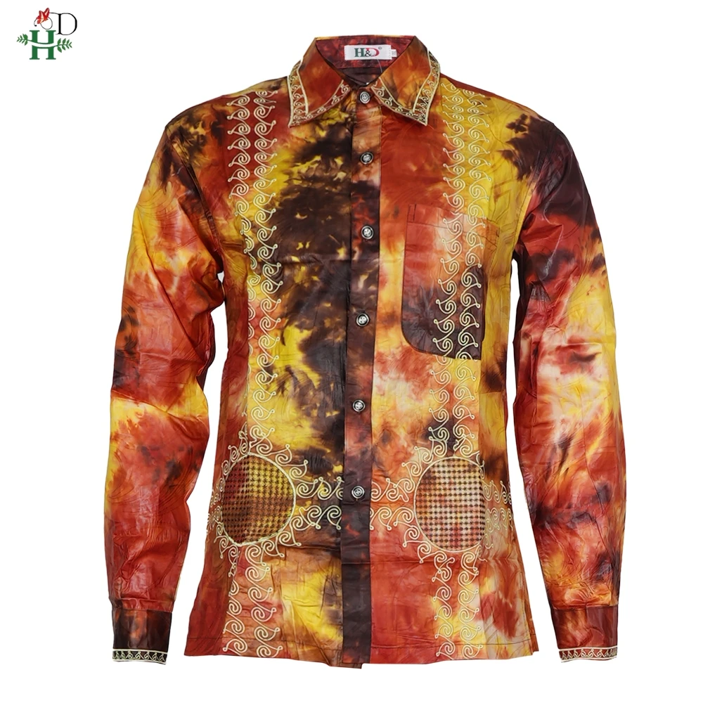 H&D African Mens Clothing Traditional Ankara Dashiki Men Shirt Embroidery Shirt Fashion Print Bazin Blue 2024