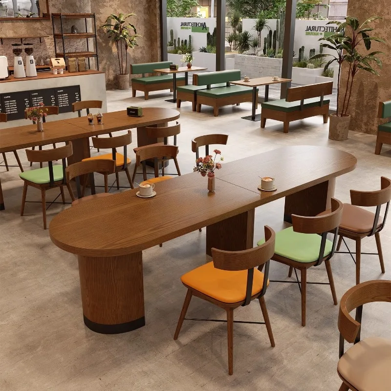 

cafe, western restaurant booth clear bar, bar milk tea, retro casual leather wall sofa table and chair combination