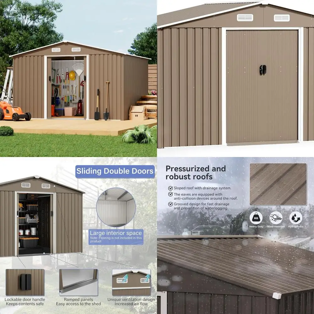 

Большой металлический навес для хранения на открытом воздухе 10x8 с запирающейся дверью, идеально подходит для хранения инструментов, сада и патио