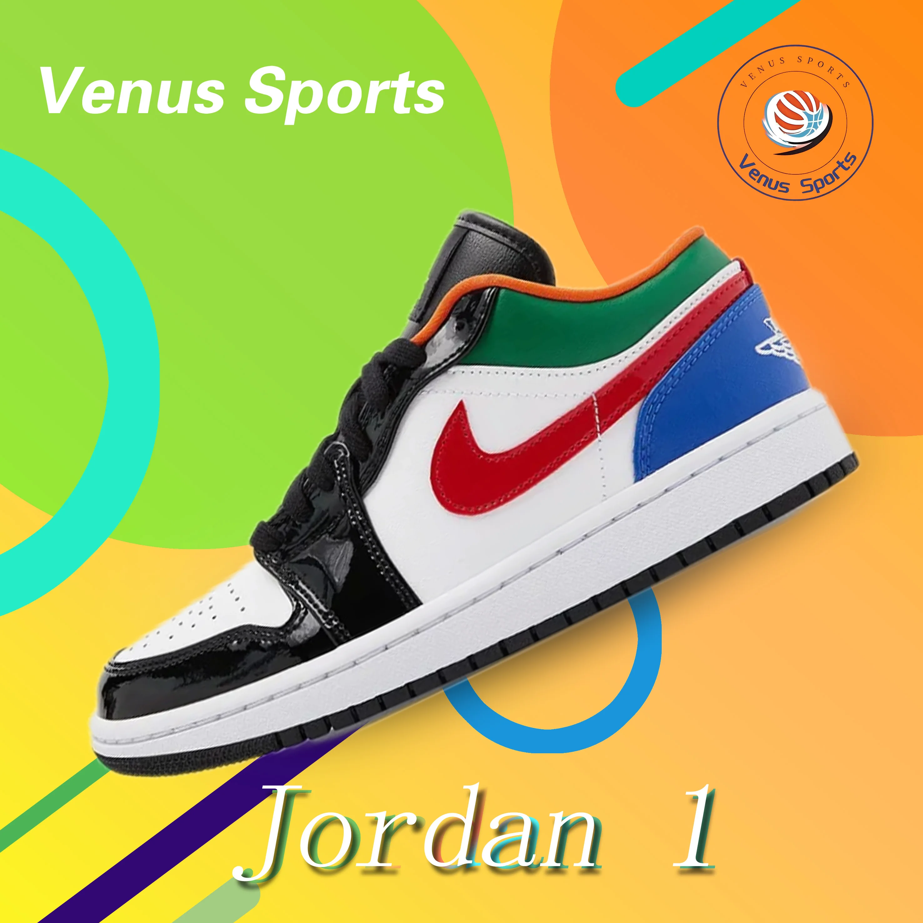 Jordan Air Jordan 1 low “multi-color” patchwork trend comfortable low top retro black and white green board shoes