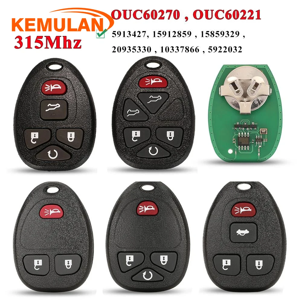 KEMULAN 315Mhz OUC60270 5/6 Buttons Remote Control Keyless Entry Car Key Fob for Buick Chevrolet Cadillac GMC Saturn