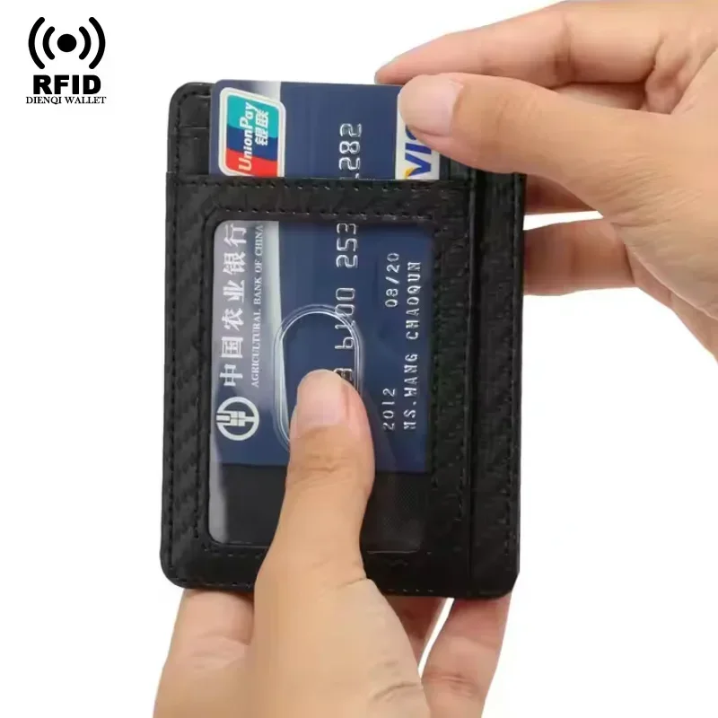 Porta carte di credito sottile e sottile Portafogli minimalisti per uomo Donna Porta carte portatile Clip per carte Porta documenti in pelle in fibra di carbonio