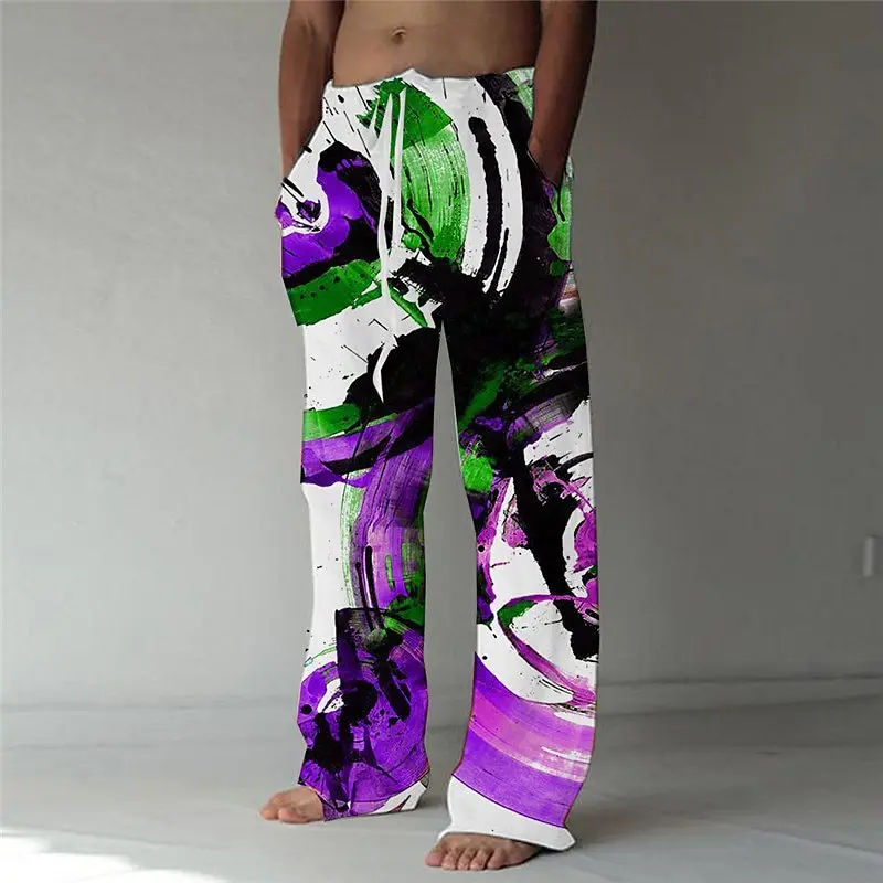 New Chinese Ink Wash Basic Casual Loose Pants For Men's New Summer Seaside Travel Personalized Straight Leg Pants WR6