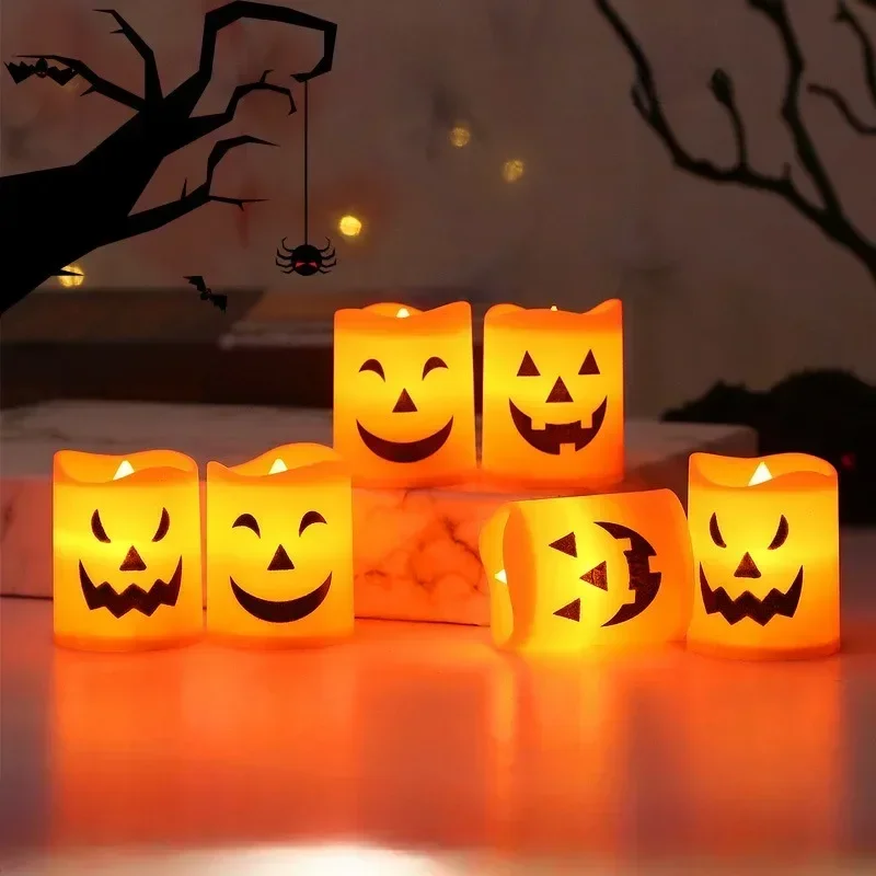 Halloween LED Skull Pumpkin Ghost Candle Lights Flameless Flickering Electronic Tea Light for Home Party Haunted House Decor