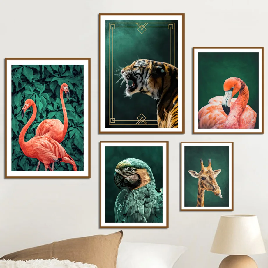 Macaw Flamingo Giraffe Tiger Peacock Tropical Animals Nordic Posters And Prints Wall Art Canvas Painting Home Room Decor