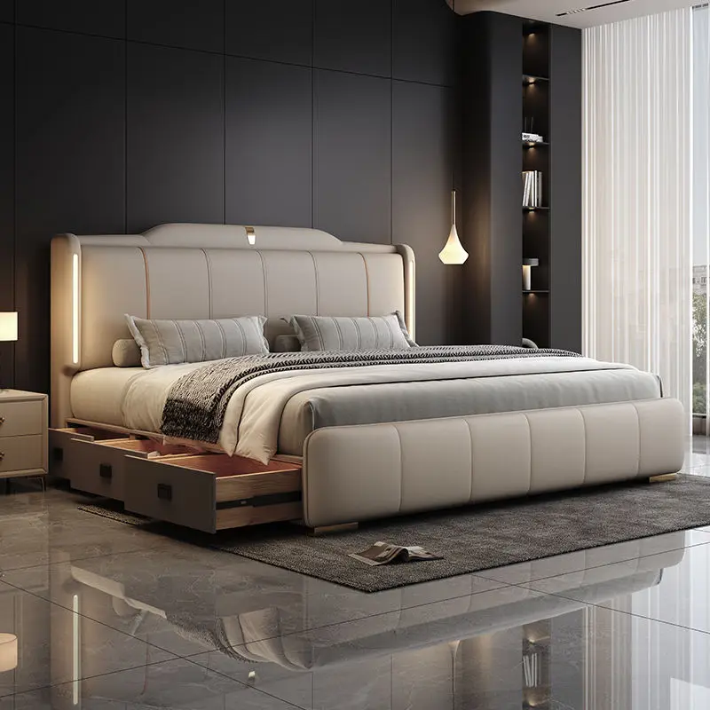 

Каркас двуспальной кровати 180x200 см, размер king-size, с изголовьем и 3 ящиками для хранения, роскошная мебель для спальни, кровать размера queen/king.