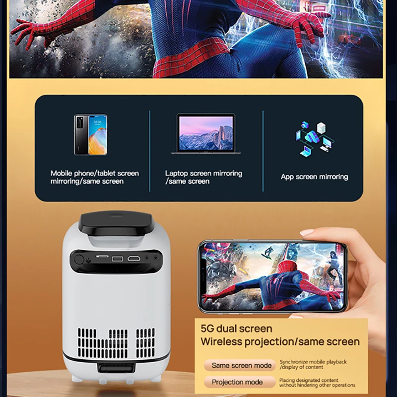 CYKE Projector Android Native 1080p Support 4K Wall Mount Design with 180°Adjustable Stand Portable WiFi Bluetooth