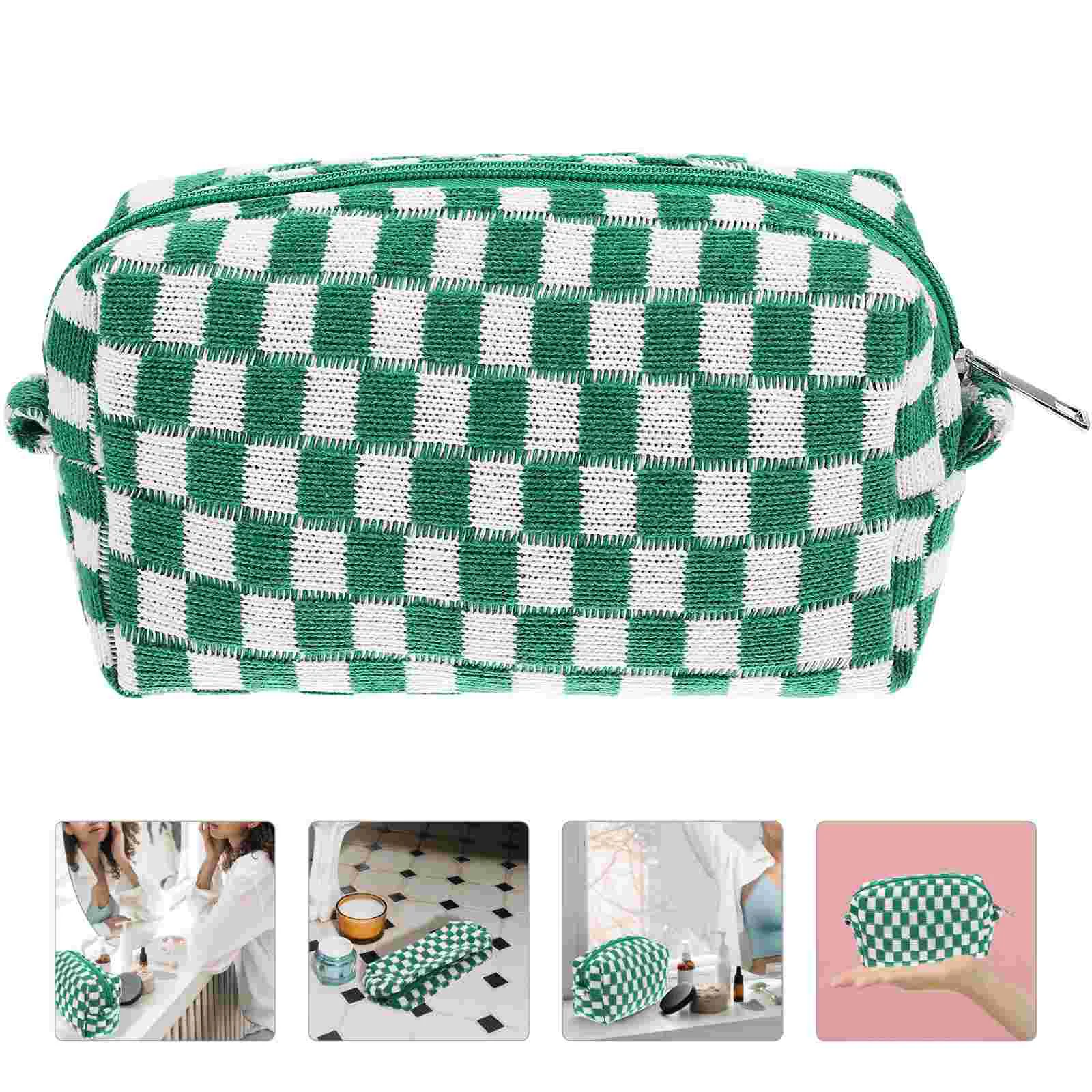 Duffle Bag for Travel Pink Purse Checkered Storage Camping 17X10CM Toiletry Light Green Makeup Pouch Girl Child