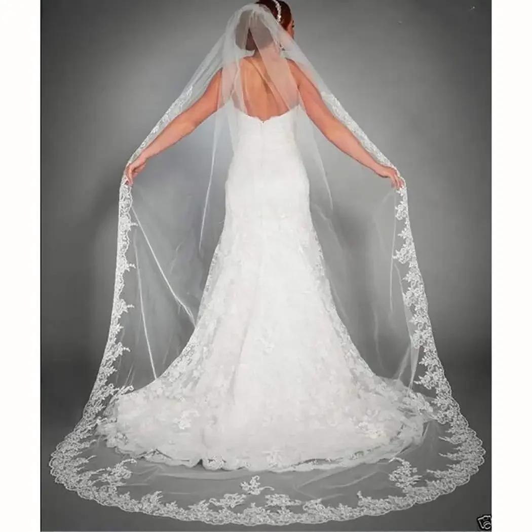 

Gorgeous Wedding Lace Floral Long Cathedral for Brides Soft Tulle Bridal Veils with Comb