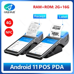 4G Android 11 PDA Handheld POS Terminal With bluetooth Receipt Bill Thermal Printer All in one with NFC Camera Barcode Reader