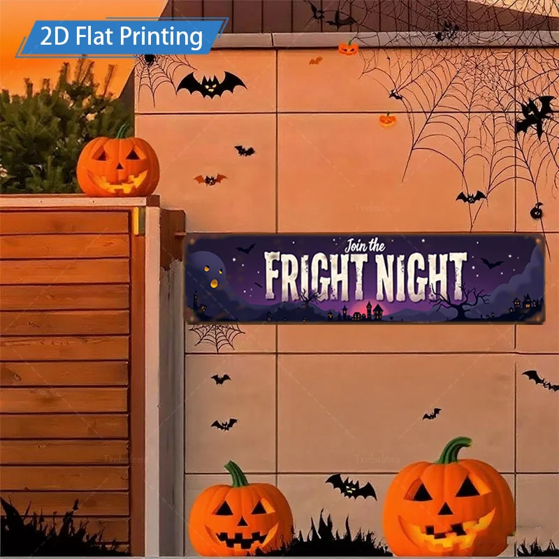قطعة واحدة من لافتة معدنية، لافتة ليلية خفافة للهالوين مقاس 4 × 16 بوصة - ديكور خفاش اليقطين المخيف لحفلة المنزل المسكون