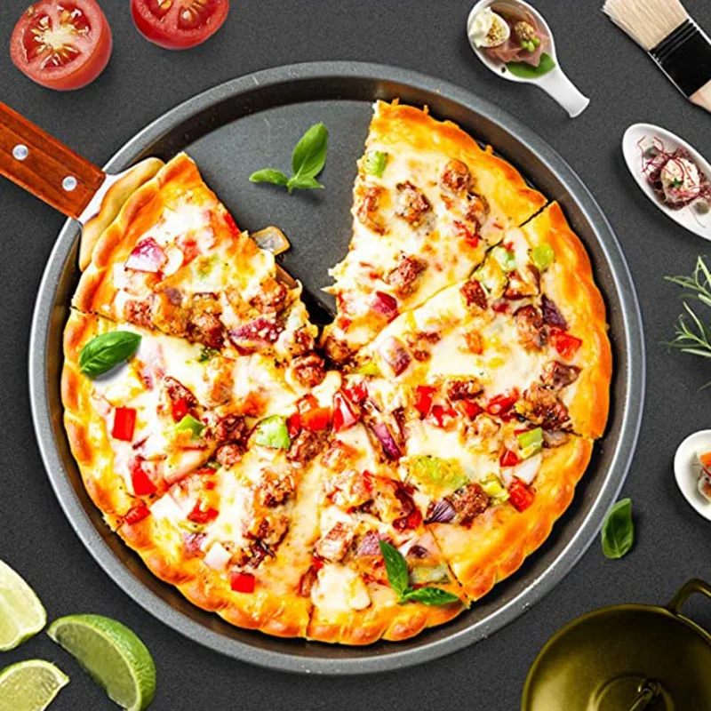 قالب منزلي مستدير غير لاصق ، مقلاة بيتزا ، مقلاة خبز بالفرن