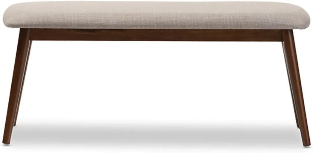 Acabamento Wood Dining Bench para meados do século, Modern Light Grey Fabric, OakMedium Brown