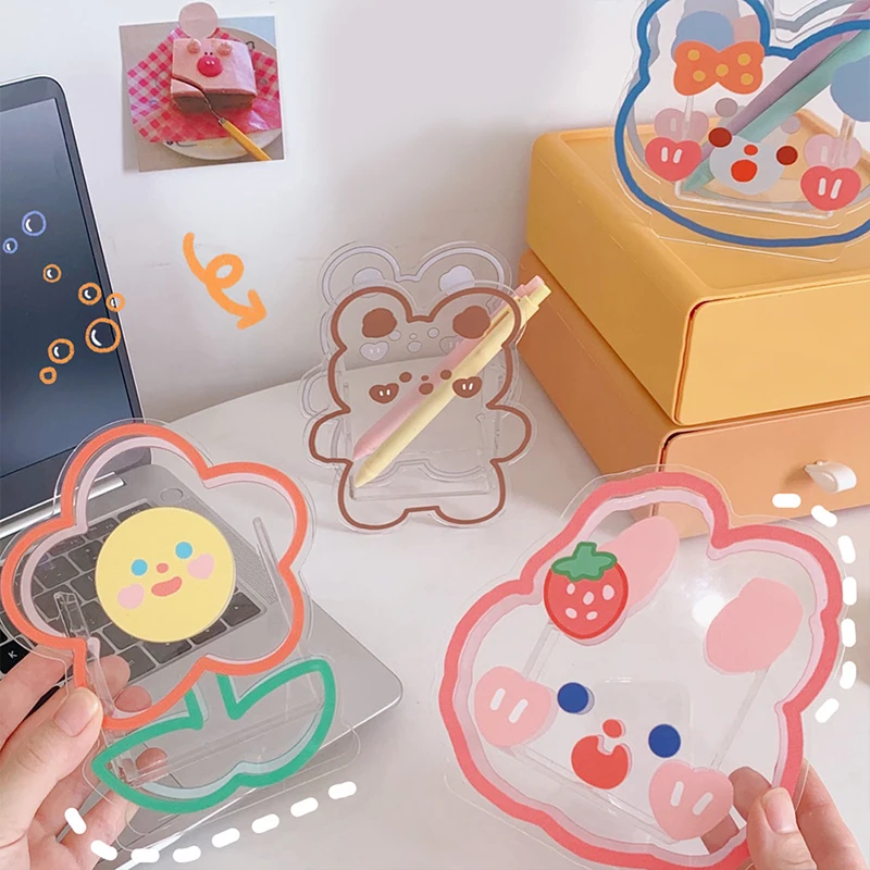Kawaii Pen Holder Creative Cute Desk Organizer Cartoon Acrylic Transparent Stationary Storage Box Students School Office Supply view 4