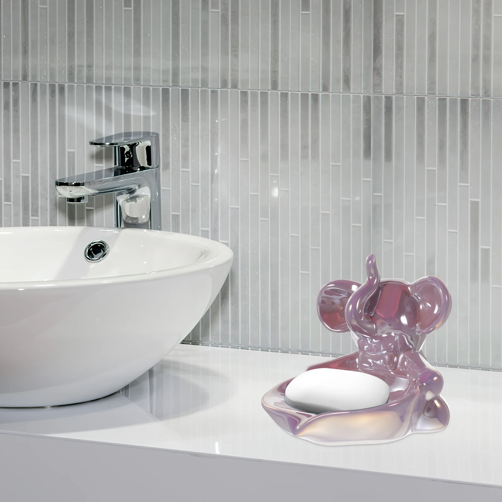 

Ceramic Elephant Soap Dish Premium Easy Clean Draining Design Shower Bath Vanity Kitchen Holder Case Storage Decorative
