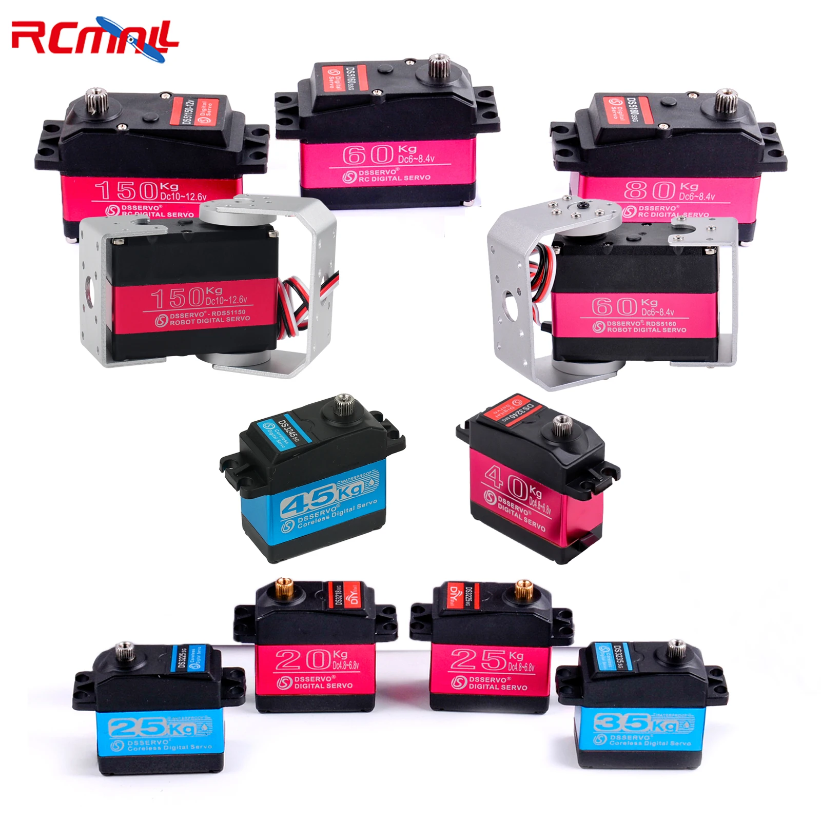 RCmall Digital Servo Metal Robotic Servos Large Torque 180/270 Degree 25KG 30KG 35KG 40KG 80KG 150KG Servo Motor for Car Robot