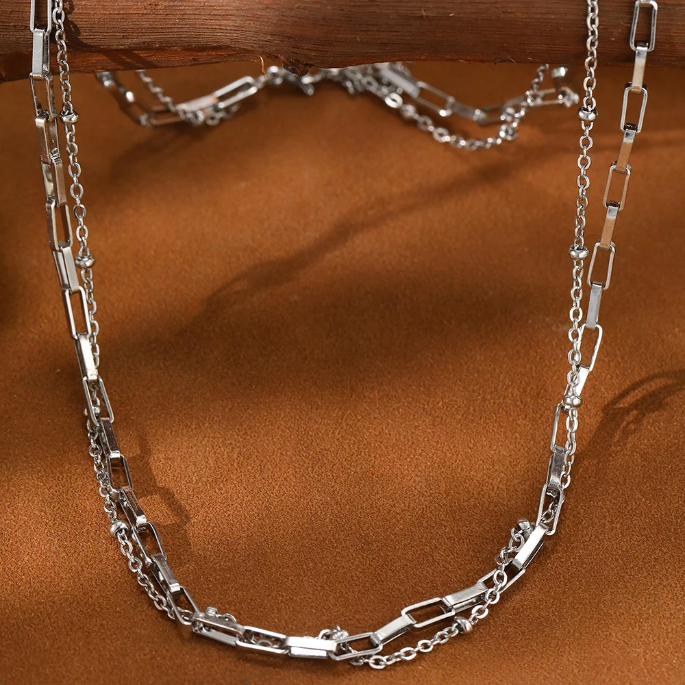 Stainless Steel Necklaces Minimalist Bilayer Clavicle Chain  Fashion Necklace For Women Jewelry Summer Seaside Beach Accessory