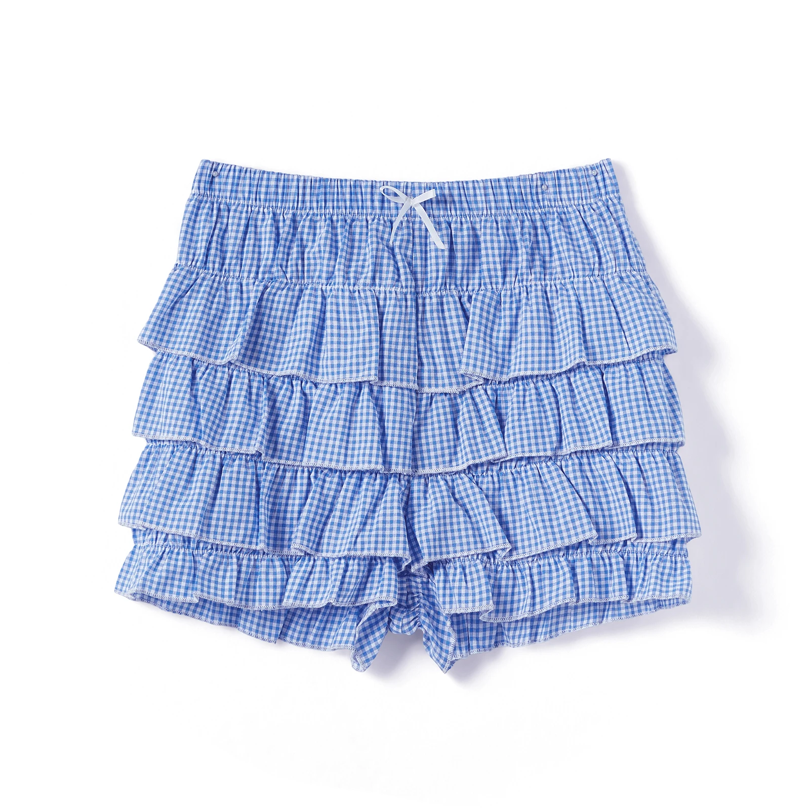 شورت نسائي بطبقات مكشكشة وخصر مطاطي وقوس صغير من الأمام وطباعة منقوشة شورت صيفي #2