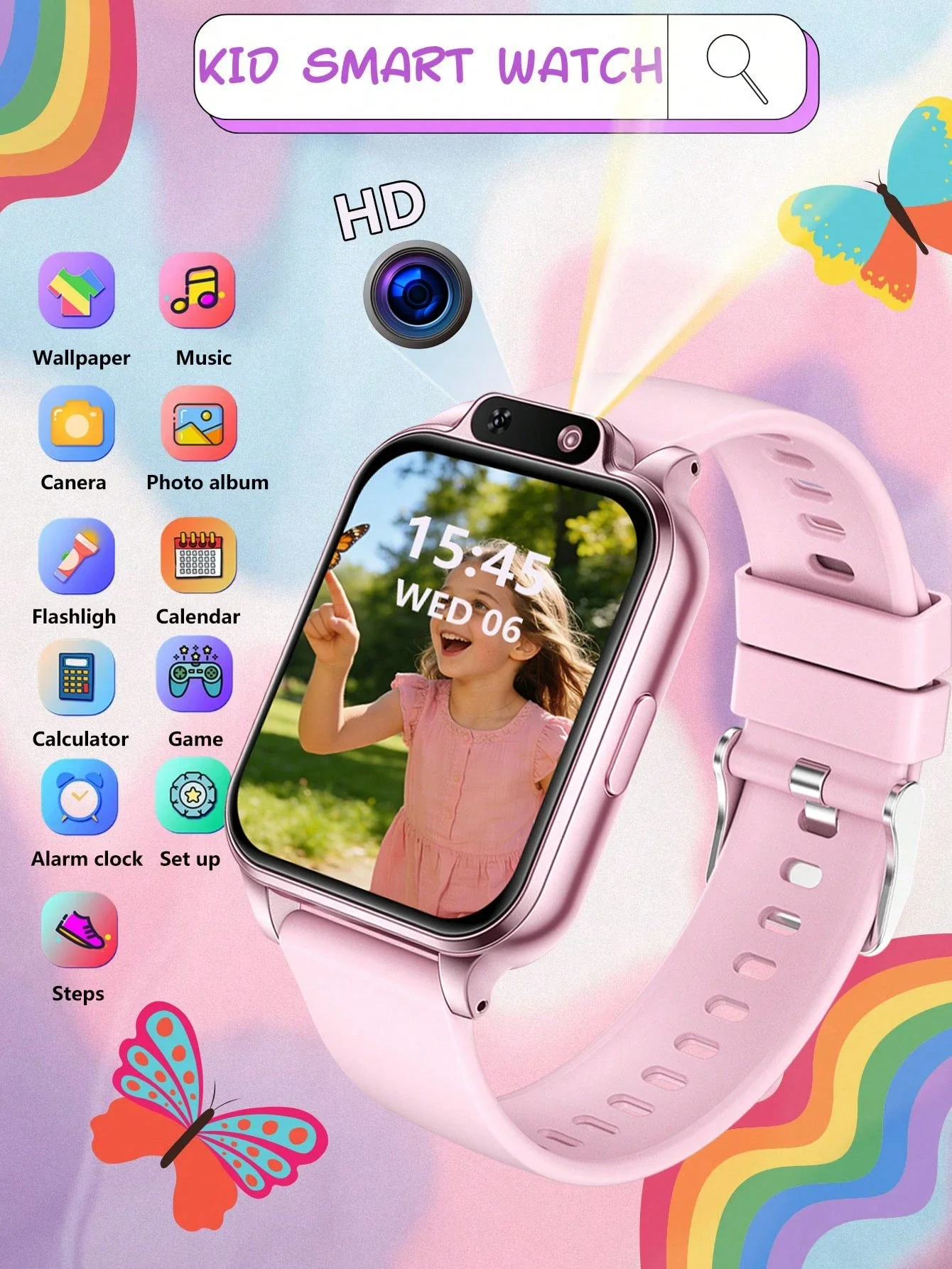 Hot Sale Kids Smart Watch: Call Function, Message Alert, Calculator, Sports Tracking, Camera Control, Music Player & Weather Dis