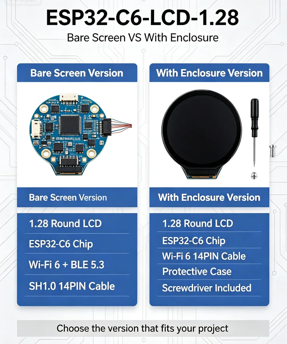 ESP32-C6 Development Board 1.28inch LCD Display 240x240 65K Colors 2.4GHz Wi-Fi 6 Bluetooth 5 Support for IoT Projects