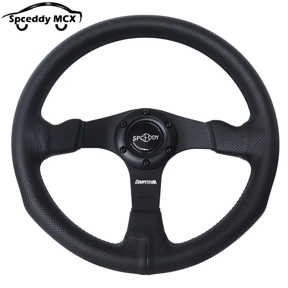 Racing Drift Sport Steering Wheel Perforated Leather14inch 350mm With Black Stitching For Car Universal Modified Anti-slip