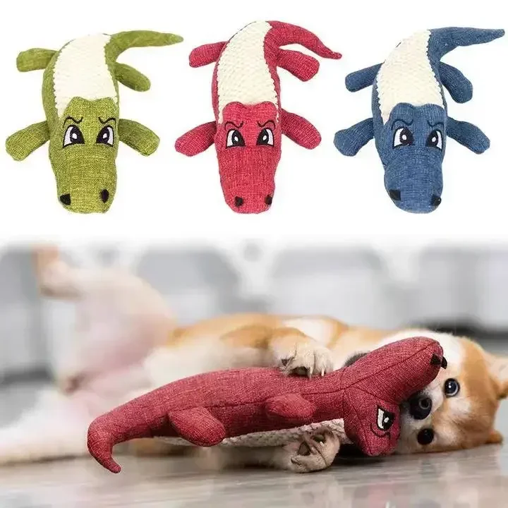 

Dog plush sounding pet toy bite-resistant tooth cleaning and molaring corn velvet patchwork linen simulated crocodile toy who...