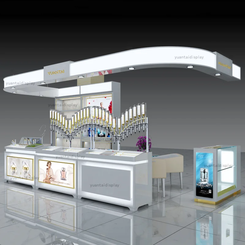 Custom. design perfume kiosk layout decoration mall aroma perfume display stand cabinets