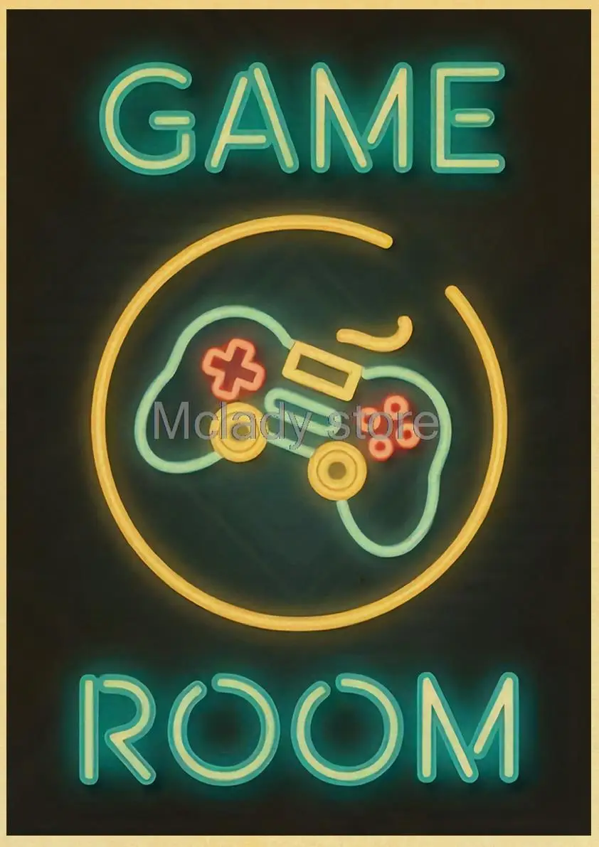 Sleep Game Repeat Gaming Wall Art Kraft Paper Retro Poster Prints Gamer Painting Canvas Picture for Kids Boys Room Dec Playroom