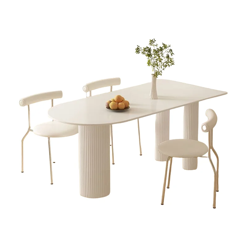 

&Luxury Modern White Waterproof Stable Dining Table Set With Metal Legs For Home Restaurant Apartment Hotel Use