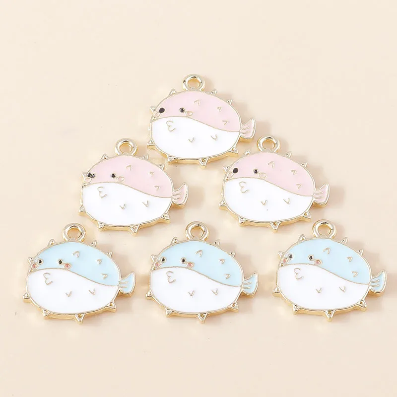 Leslie 10 Stück Niedliche Emaille-Kugelfisch-Anhänger für Halsketten, Ohrringe, DIY-Armbänder und Schmuckherstellung – Detail 2