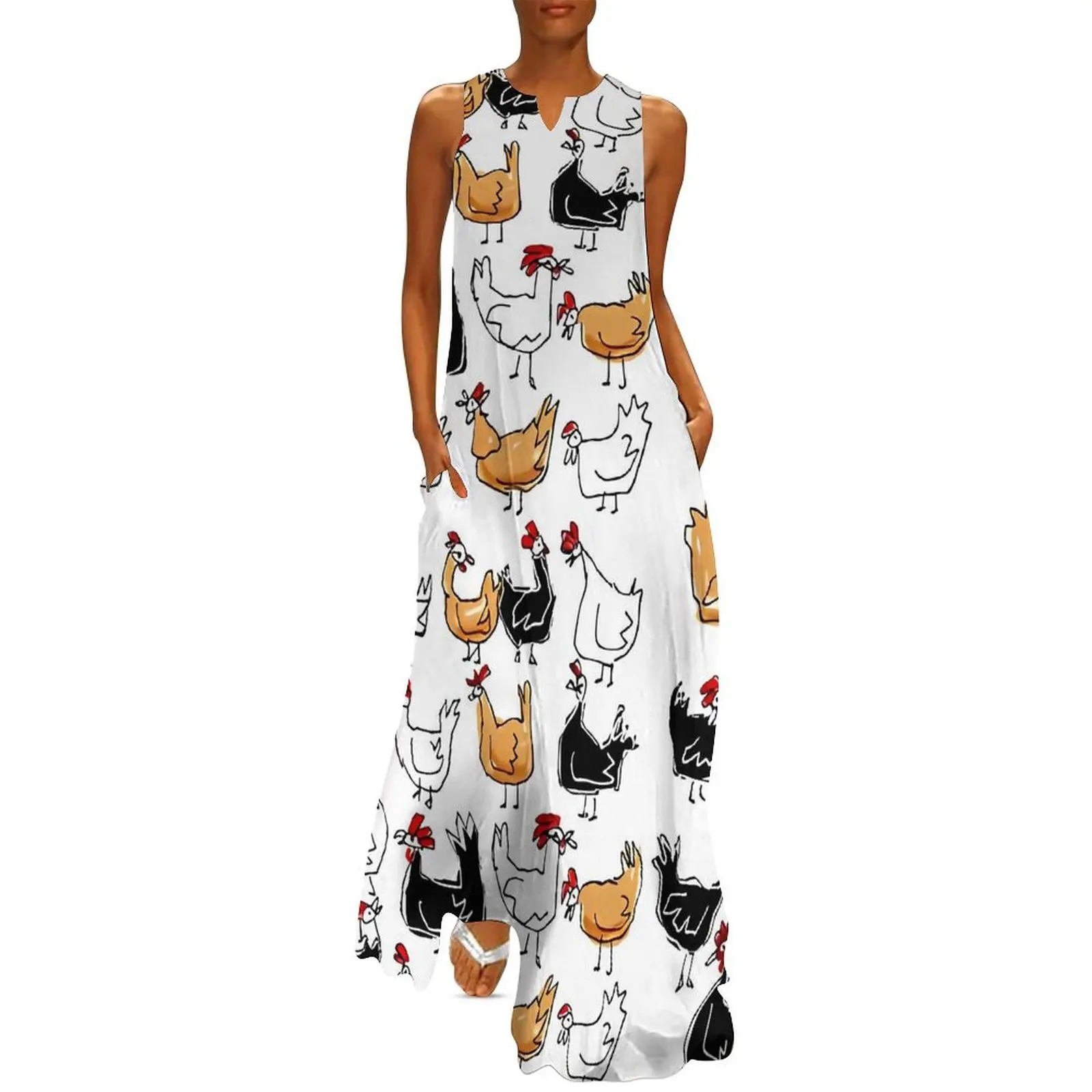 Chickens Brood Dress Summer Abstract Animal Street Style Casual Long Dresses Ladies Vintage Maxi Dress Gift