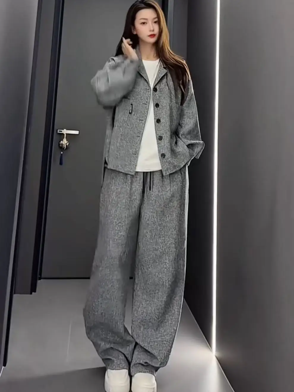 Men's Casual Two-Piece Set Autumn Long Sleeve Jacket And Long Pants Fine Tweed Old Money Style Fashionable Comfortable Cotton...