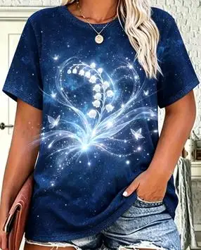 Women Magical Golden Glow Poppy Flower Graphic T‑Shirt Sparkle Gem Casual Short Sleeve Tee Top