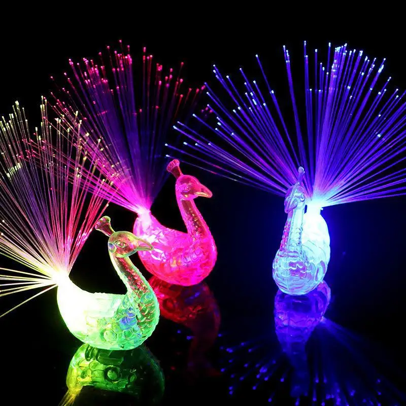 Childhood Toys Color Peacock Finger Light Toys Creative Color-changing Peacock Open Fiber Optic Lights Light-emitting Ring Toys