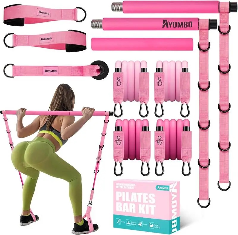 

Pilates Bar Kit with Resistance Pilates Workout Equipment for Legs Hip Waist Arm Squats Exercise Equipment