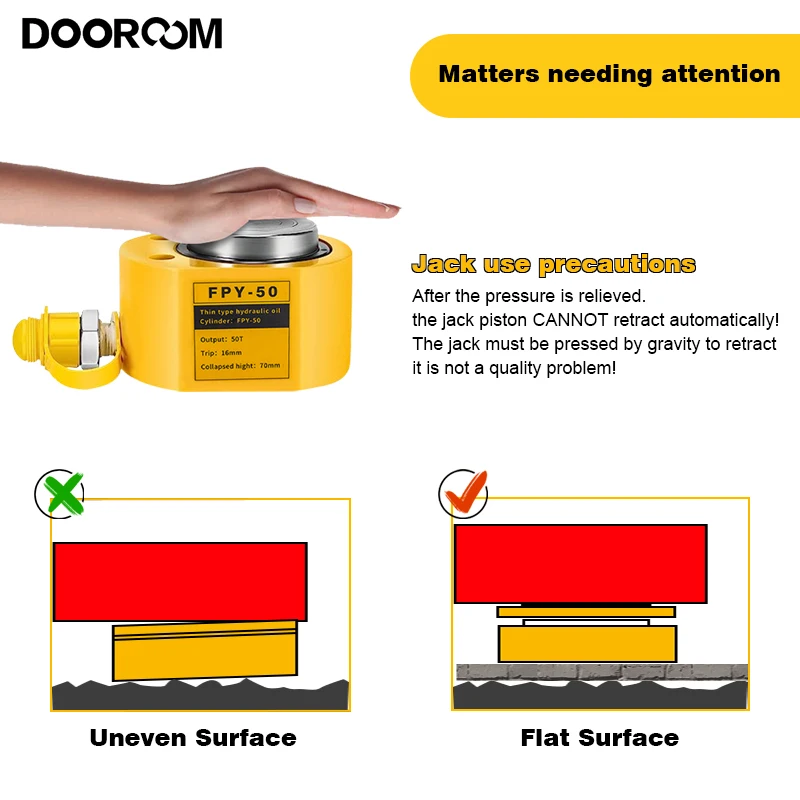 DOOROOM 5 ton 42mm Hydraulic Hollow Plunger Jack Hollow Plunger Ram Cylinder FPY-20 With CP-180 Hydraulic Pump Hand Pump