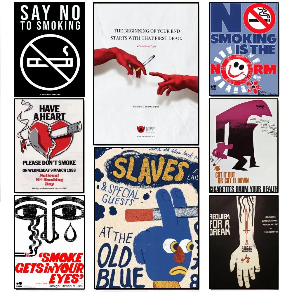 Warning Logo Ban No Smoking Symbol Poster Poster HD  Waterproof Wall Sticker Bar Living Room Decor Gift