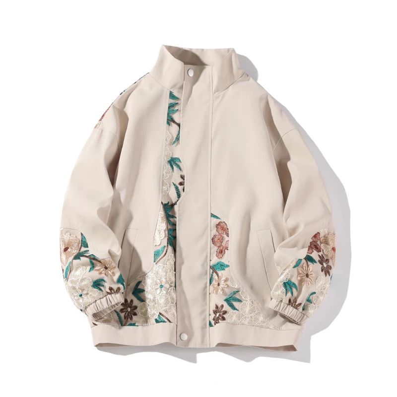 

Spring Embroidery Jacket Men Vintage Flower Patchwork Varsity Jackets Japanese Harajuku Casual Coat Unisex Oversize Streetwear