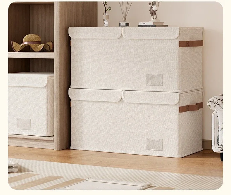Cotton and Linen Compartment Double Lid Storage Box, Clothing Storage Box, Oversized Toy Organizer, Dust-Proof and Moisture-Proo