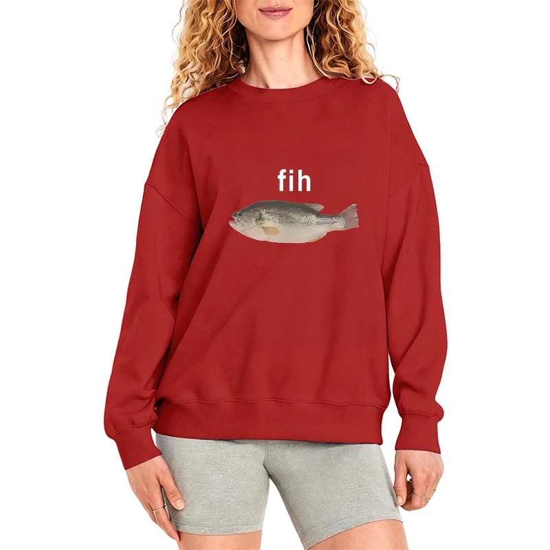 Engraçado fih peixe meme hoodies inverno para mulheres harajuku casual quente pullovers camisolas de manga longa y2k engraçado o-pescoço roupas