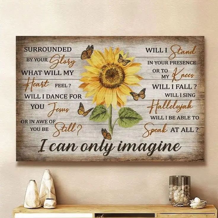 Metal Sign Sunflower And Yellow Butterfly I Can Only Imagine Vintage Kitchen Signs Wall Decor Aluminum Signs for Home