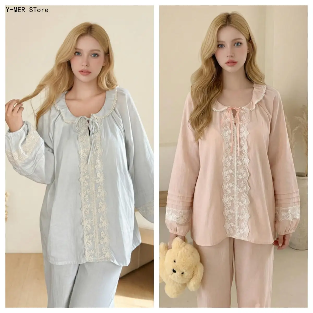 

Women's Pure Cotton Sleepwear Set, Loose Japanese Style Home Clothes, Cute Lace Doll Collar, Spring and Autumn Home Clothes