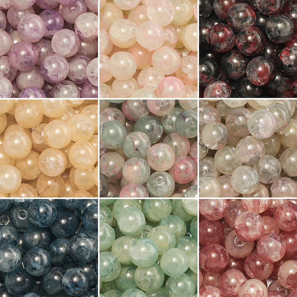 20/50Pcs/Lot Mixed Glass Round Beads Charm Loose Broken Style Bead for DIY Bracelet Necklace Earring Jewelry Making Accessories