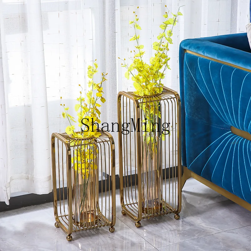 

LXY light luxury living room flower stand modern floor-to-ceiling vase ornament metal decoration