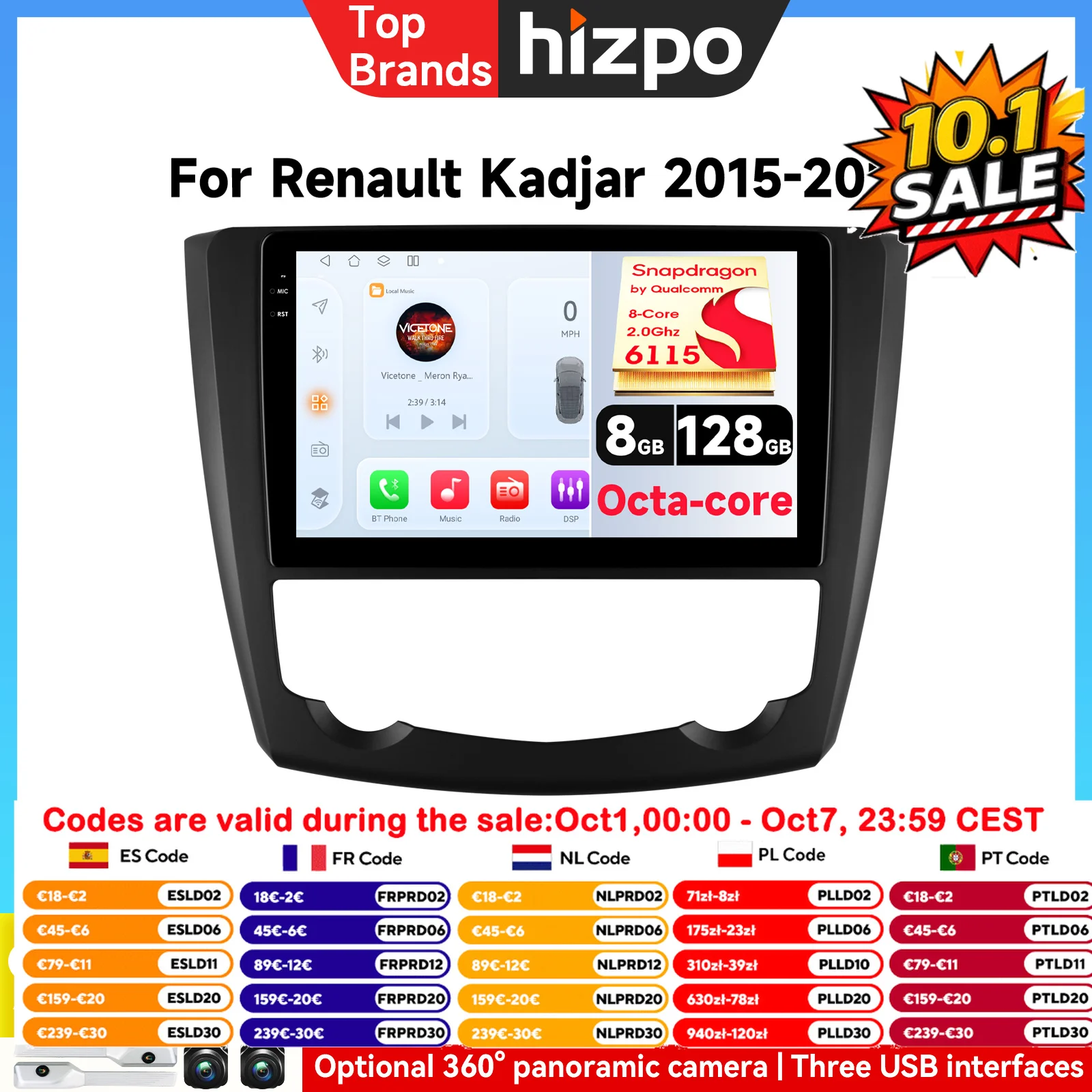 Autoradio Intelligente Android per Renault Kadjar 2015 - 2019 Navigazione GPS Lettore Multimediale Video Stereo Wifi+4G Carplay Auto