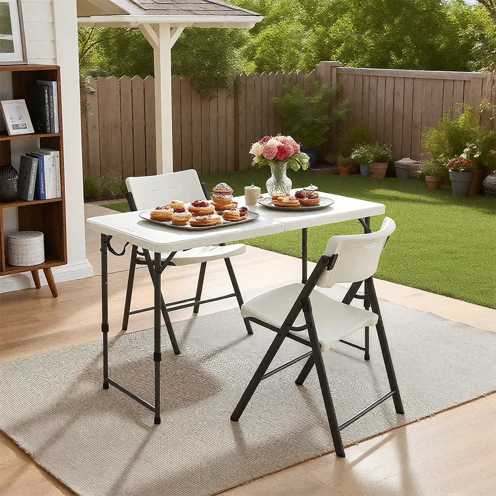 

Складной стол 4 фута с скатертью, портативный пластиковый стол для домашнего офиса, прочный обеденный стол для садовых вечеринок и пикников