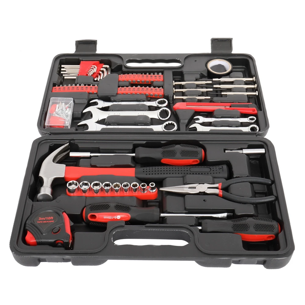 148pcs Iron Household Tool Set with Storage Box Black Red[US-Stock]